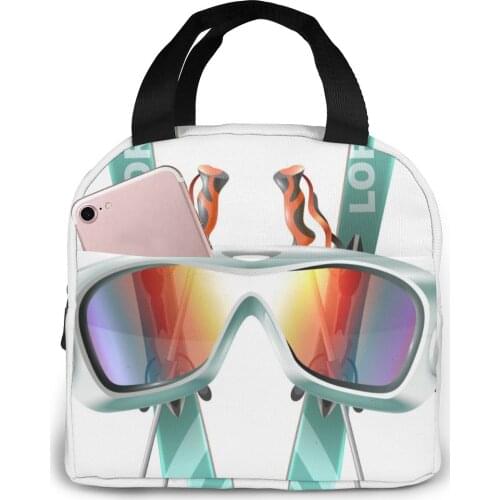 Lunch Bag Ski Board Print Thermal Insulated Lunch Box Tote Cooler Bag Bento Pouch Lunch Container Food Storage Bag