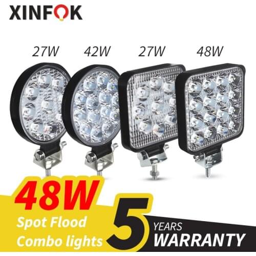 Xinfok LED Car Work Light Spot Flood Beam Combo Lighting 3030 SMD DC 12-24 Volts 27-48 Watts Universal for Truck 4x4 4WD