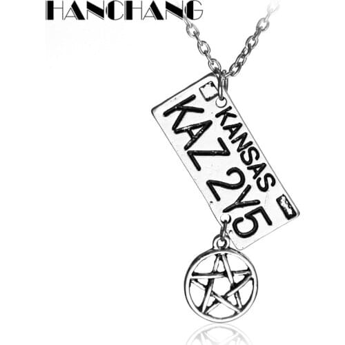 Movie Jewelry Supernatural Inspired KAZ2Y5 Square Star Pendant Necklace Accessories Metal Pendants Collier
