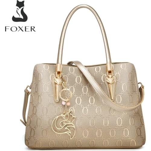 FOXER Womens Totes Cow Leather Big Shoulder Crossbody Bags Female Fashion Handbags All-match Top Handle Bag Ladies Chic Purse