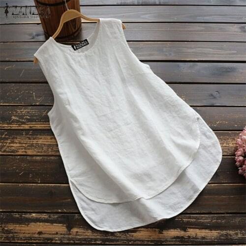 Womens Tanks ZANZEA 2021 Summer Tank Tops Female Camis Asymmetrical Blusas Woman Sleeveless Shirts Plus Size Tunic Chemise 5XL