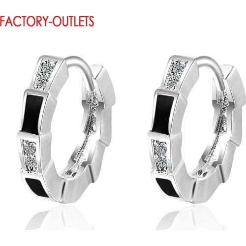 Sterling Silver Genuine 925 Hoop Earrings For Women With Dazzling Black CZ Crystal Luxury Earrings Wedding Jewelry Accessories