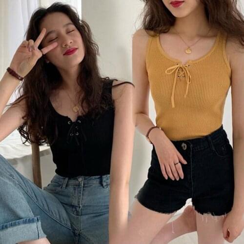 Women Knit Tank Tops Sleeveless Camisole Fit Sexy Summer Solid Strap Shirt