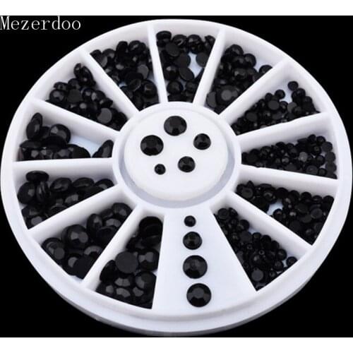 1Box Black Glitter Nail Rhinestones 3D Nail Art Decoration in Wheel Mix Size 2/3mm Flat Bottom Manicure DIY Nail Art Accessories