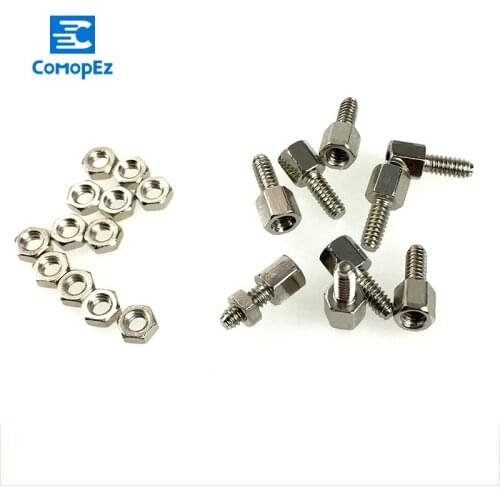 10pcs RS232 Screw DB9 Nut 5+7MM Hex head Spacing Screws with nut for D-Sub DB9 VGA COM serial connector 5MM+7MM