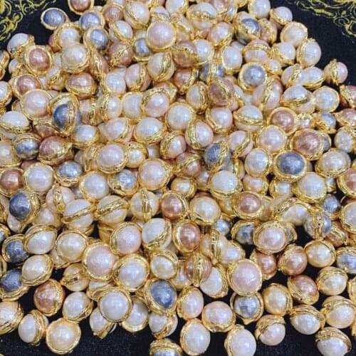 Jewelry Accessories Beads Shell Pearl Beads Connector For DIY Making Wholesale Beads Gold Plated Mix Color 10pcs