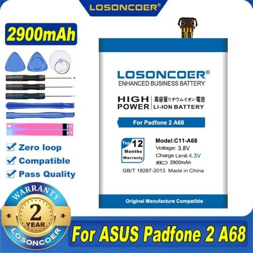 100% Original LOSONCOER 2900mAh For ASUS Padfone 2 A68 C11-A68 Battery