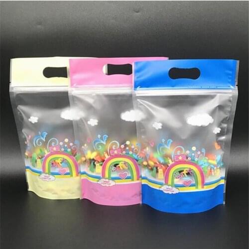 100Pcs/Lot Christmas Candy Bag Food Storage Pouches Zip Lock Clear Printing Hang Hole Packaging Wedding Stand Up Chocolate Bags