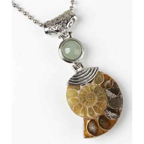 100-Unique 1 Pcs Silver Plated Charm Natural Green Aventurine Beads Ammonite Reliquiae Pendant Jewelry