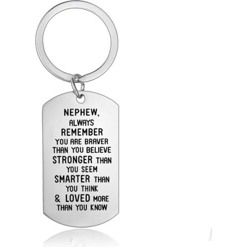 12PCs Gifts For Nephew Keychain Inspirational Gift Jewelry Dog Tag Pendant Keyring from Uncle Nephew Jewelry Stainless Steel