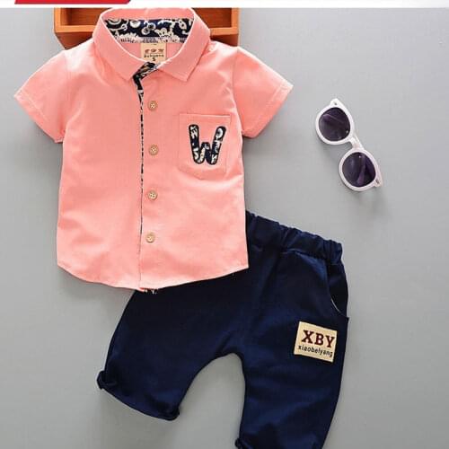 Summer style baby print infant baby boys clothes T-shirt+Pants 2pcs buttons suit for newborn clothing sets baby boy cloth