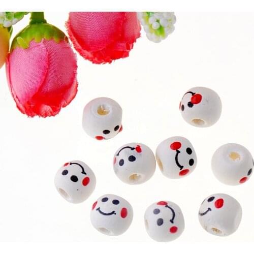 50pcs 10x9mm Smiling Face Wooden Beads Spacer Beads For Baby DIY Crafts Kids Toys Spacer Beading Bead Jewelry Making DIY
