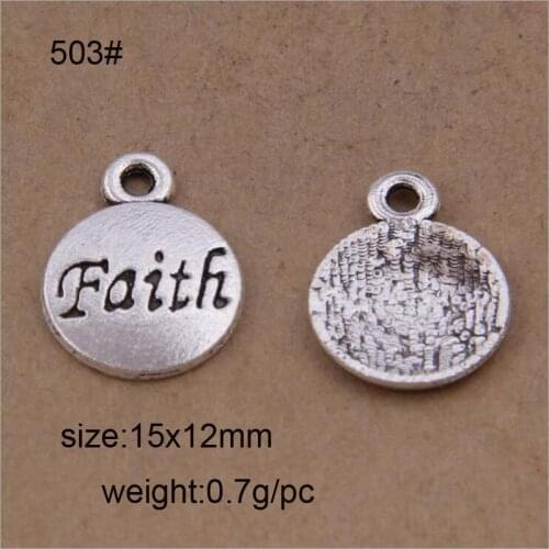 50pcs/lot Antique Silver Color Alloy Alphabet Charm With Word Faith For DIY Jewelry