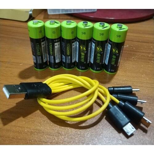 6pcs ZNTER 1.5V AA 2550mwh USB AA 1.5V 1700mAh li-polymer li-po rechargeable lithium li-ion battery with USB cable pack