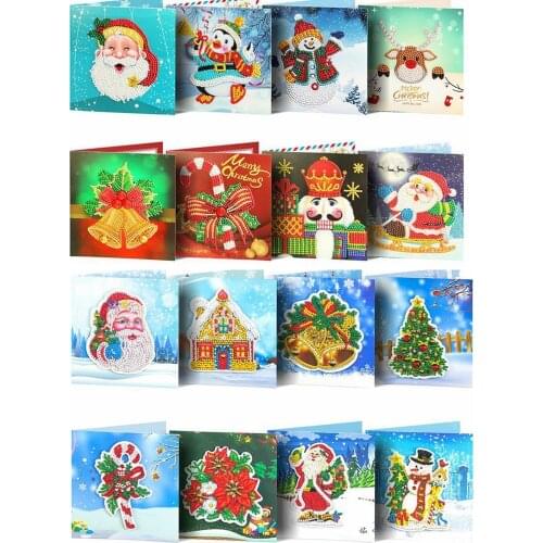 8Pcs 5D DIY Diamond Mosaic Greeting Cards Christmas Birthday Halloween Cards Diamond Painting Kit Embroidery Birthday Xmas Gifts