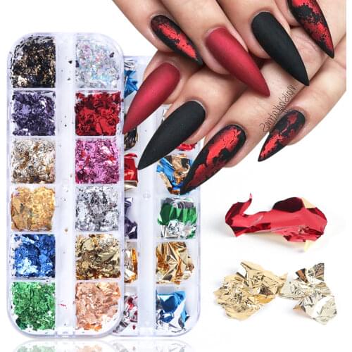 1 Case Aluminum Flakes Nail Art Glitter Paillette Sequins Irregular Pigment Gold Foil Flake Chrome Nail Dust Decorations LY950-1