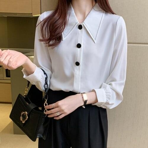 White Shirt Female Casual Fashion Profession 2021 Spring New High-end Shirt Female Long-sleeved Chiffon Shirt