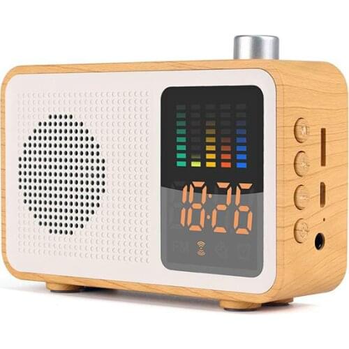 Wireless bluetooth speaker portable wooden speaker stereo subwoofer colorful dynamic spectrum TF FM radio alarm clock speaker