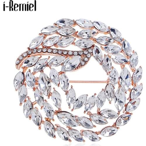 Fashion Crystal Flower Brooch Round Rhinestone Jewelry Exquisite Cardigan Shawl Sweater Dress Pin for Women Clothing Accessories