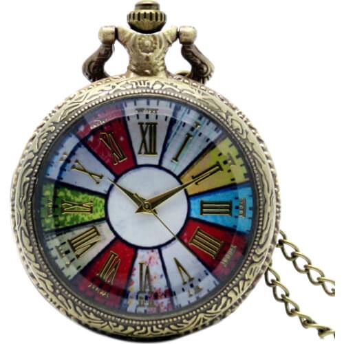 Colorful Dial Roman Numerals Transparent Cover Quartz Pocket Watch 80cm Necklace Ladies Fob Watches 2020 New Women Clock Gift
