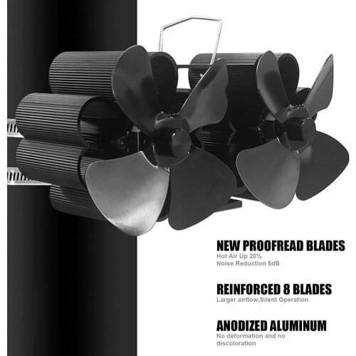 Black Fireplace 8 Blades Heat Powered Stove Fan Burning Stove Fireplace Fan Dual Motor Stove Fan Home Efficient Heat Distributio
