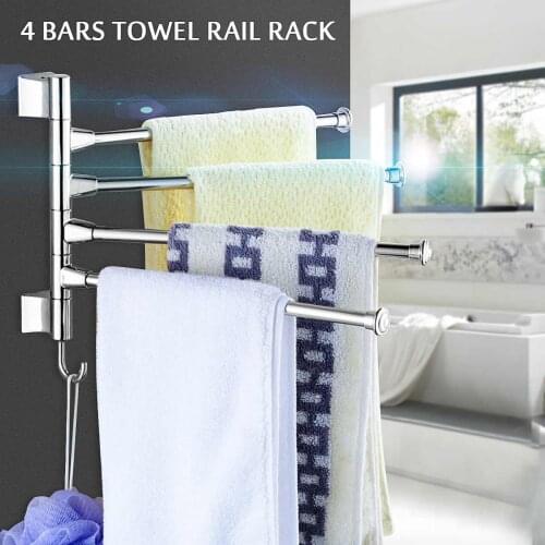 Four Poles Stainless Steel Towel Bar 360 Rotating Towel Rack Bathroom Kitchen Wall-mounted Towel Polished Rack Holder