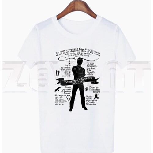 Damon Salvatore The Vampire Diaries Chronicles Vampiricas T Shirts Summer Casual Womens T-shirt Short Sleeve Female Tops Tees