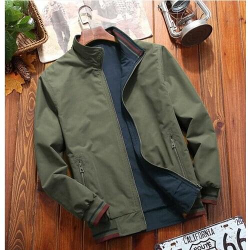 Quality Double Side Bomber Solid Casual Jacket Men Spring Autumn Outerwear Mandarin Sportswear Mens Jackets for Male Coats M-5XL