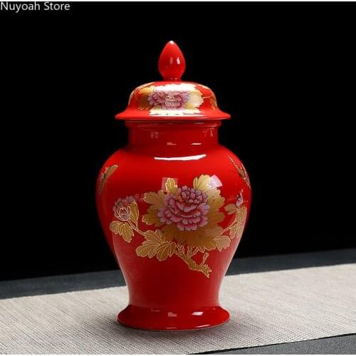 Retro Ceramic Storage Jar Red General Jar Household Storage Jar Decoration Living Room Decoration Accessories Cereal Dispenser
