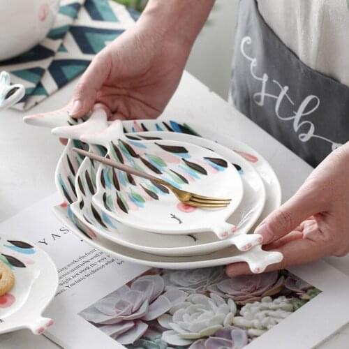 Ceramic Plate Cute Cartoon Porcelain Dinner Plate Party Dinnerware Snack Dishes Plate Dessert