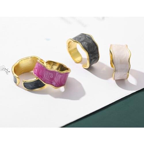 New Fashion Geometric Circle Opining Ring for Women Multicolor Enamel Glaze Metal Open Finger Rings Wedding Jewelry Korean 2021