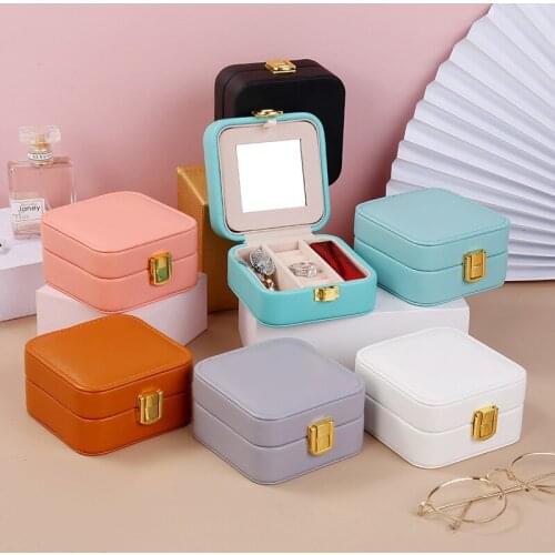 Jewelry Storage Box 2 layer Zipper Portable Organizer for Women Earing Necklace Ring PU Leather Travel Jewelry Display Boxes