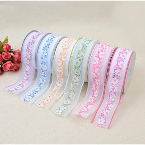 Organza Ribbon Grosgrain Printed Flower 1-1/2" 38mm High Quality DIY Wedding Clothing Sewing & Fabric Accessories BBXU-021