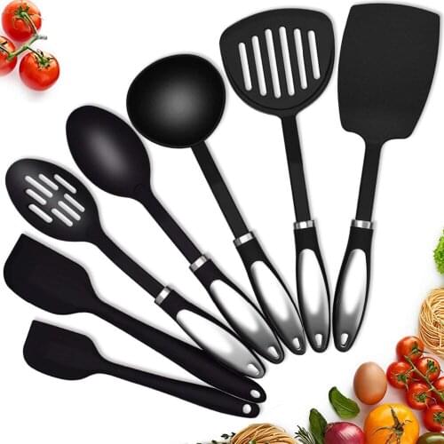 Kitchen Utensil Set 5-Piece Nylon Cooking Utensils Nonstick Cookware Stainless Steel Handle Silicone Spatula Set Heat Resistant
