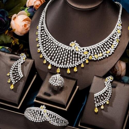 GODKI Famous Brand 4PC Blue CZ Luxury African Jewelry Set For Women Wedding Party Zircon Crystal Dubai Bridal Jewelry Set Gift