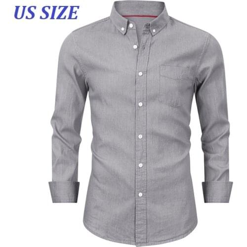 US Size 100% Cotton Mens Shirts Long Sleeve Casual Shirt Men Social Business Dress Shirts Camisa Masculin Chemise Homme TS-510
