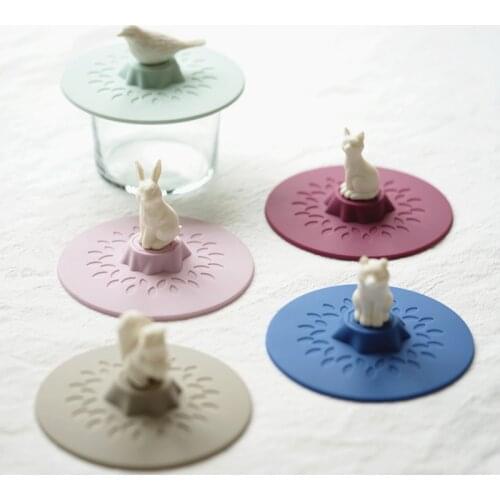 New Animal Stump Cup Lid Mug Cover Food Grade Silicone Dustproof Safe Friendly Japan Style 10CM Dia Drinkware Accessories
