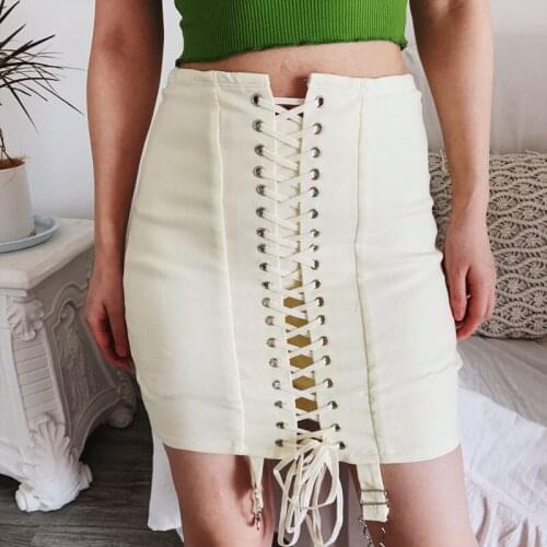WOMENGAGA New Fashion Cross Bandage High Waist Elastic Slim Hip Garter Mini Sexy Solid Color Hollow Out Skirt 26A6