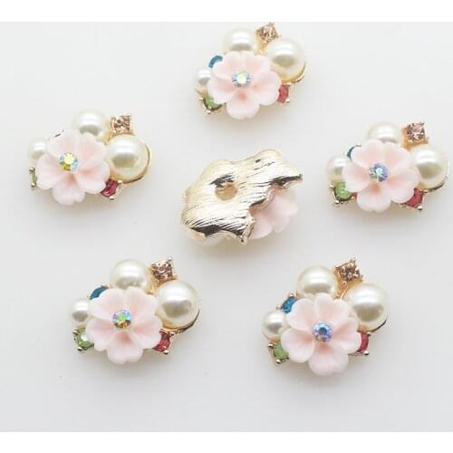 New Sakura Pink Crystal Trinkets 10 pcs/ Buttons Pearl Jewelry Sewing Decoration Banquet Cute Design Fashion Buckle