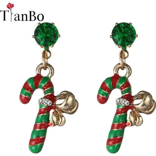 TianBo New fashion Christmas Stud Earrings Girls Best Christmas Gift Cute Enamel Christmas Crutch Women Earring