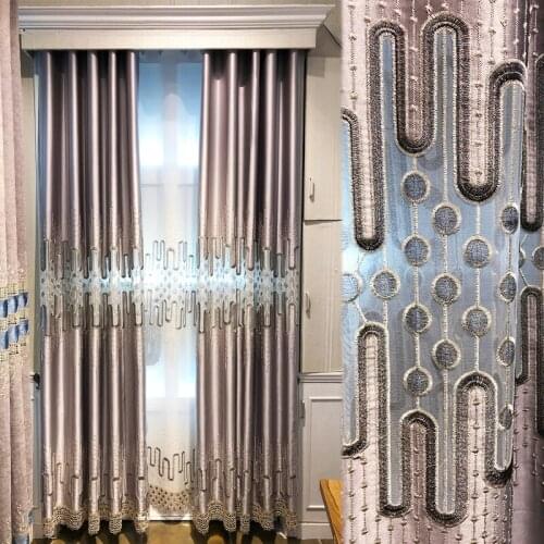 New Chinese light luxury grey curtain products high grade atmosphere living room bedroom bay window balcony embroidered curtain