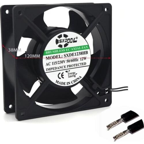 AC Cabinets cooling fan 115V 230V 120mm 120X120X38mm Dual Ball Bearing EC motor High Air Flow powerful AC fan 12W 3500RPM