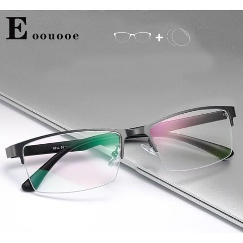Men Prescription Glasses Fashion Frame Simi Rimmed Eyeglasses Optical Spectacles Anti Blue Ray Chameleon Lenses