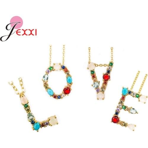 Hot Selling S925 Sterling Silver Jewelry Colorful African Crystal Micro Inlay Alphabet 26 English Letters Pendant Necklace Gift