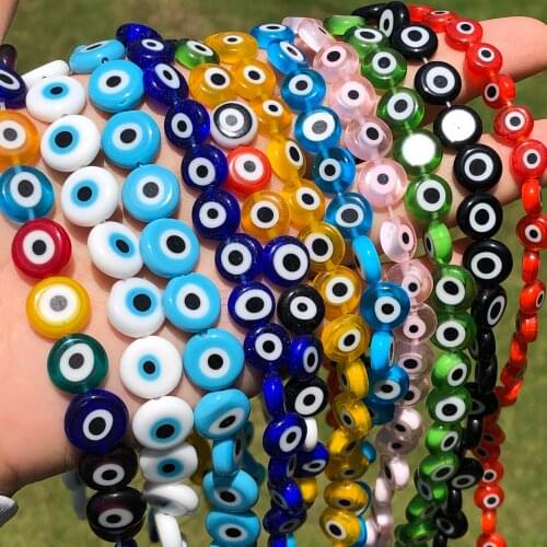 6/8/10mm Flat Round Colors Evil Eye Lampwork Millefiori Glazed Glass Beads for Jewelry Making DIY Bracelet Necklace Accessories