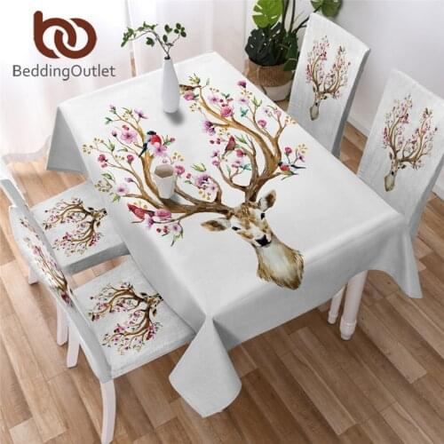 BeddingOutlet Floral Elk Tablecloth Black and White Moose Waterproof Table Cloth Animal Reindeer Deer Table Cover Washable