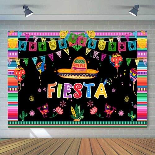 Fiesta Backdrop for Photography Mexican Style Theme Party Colorful Flag Background for Photo Booth Studio Birhtday Prom Backdrop