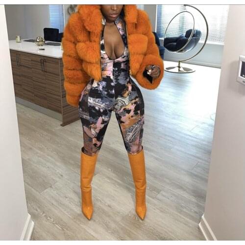 Sexy Zipper V Neck Body Rompers Womens Jumpsuit Elegant Pink Print Long Sleeve Pants Bodycon Clubwear Party Jumpsuit Women