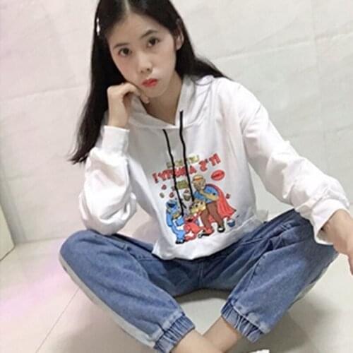 Spring Women Hoodies Printing Letter Pocket Hedging Drawstring Sweatshirt Loose Thin Section Cotton Liner Fashion Female Clothes