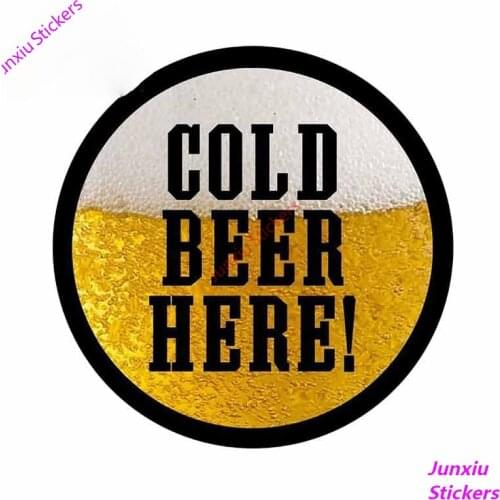 Funny GOLD BEER HERE Motorcycle Car Stickers DIY Waterproof Fashion Decal Suitable for VAN RV Vehicle Bumper Window PVC13x13cm
